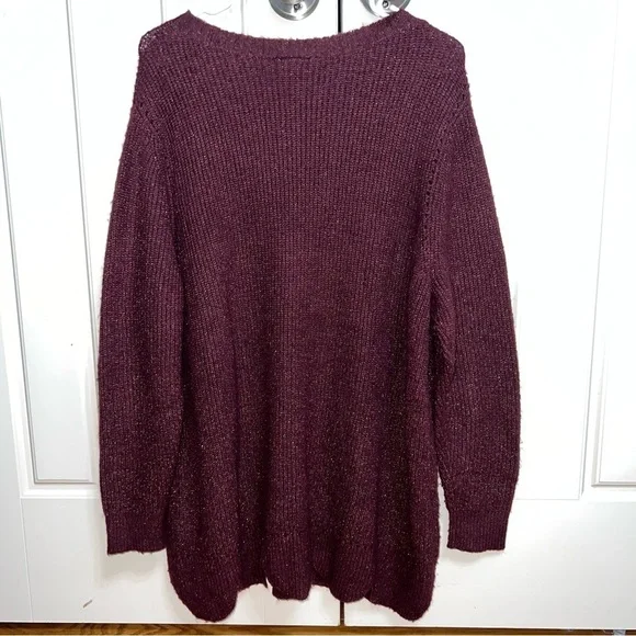 Lane Bryant Maroon and Metallic Sparkle Long Sleeve Sweater Size 18/20 - Picture 8 of 10